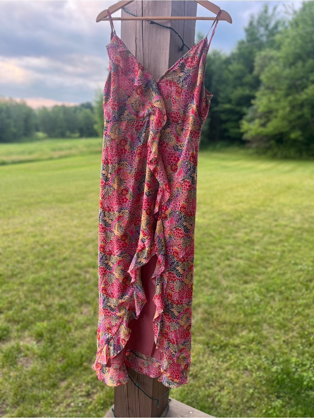 Vici Floral Ruffle Midi Dress in Pink Multi